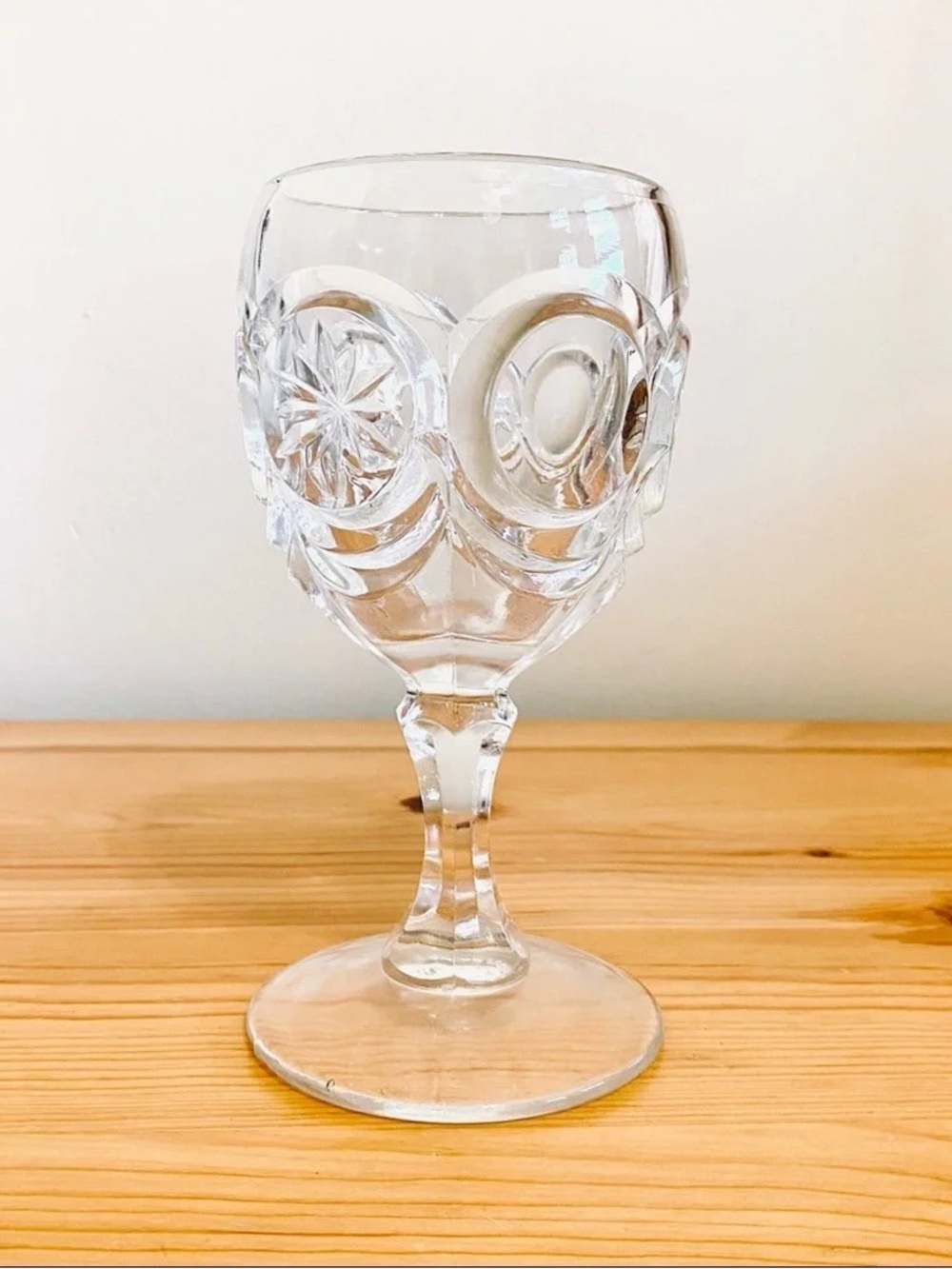 Clear Pressed Glass Goblet with Decorative Cut Pattern